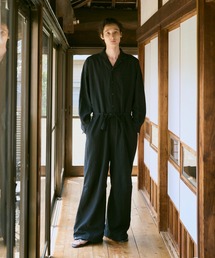 camphor wood ジャンプスーツ つなぎ カンファーウッド Camphor wood オールインワン open collar cotton linen belted