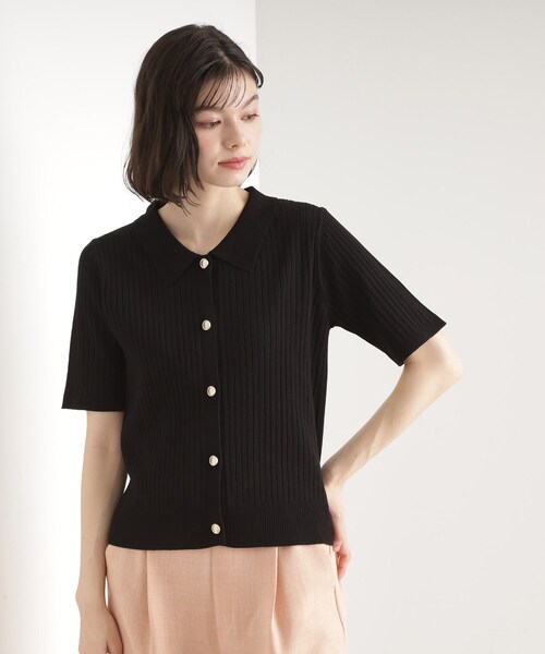 Theory リブニット ポロシャツ 半袖 ブラック THE SHOP TK ニット セーター リブニットポロシャツ「洗濯機OK