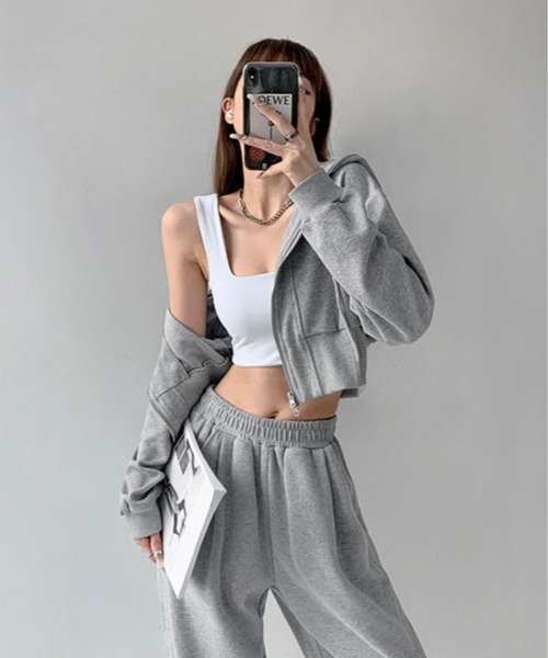 CANVAS+ パーカー 「CANVAS+」クロップド丈ダブルジップパーカー