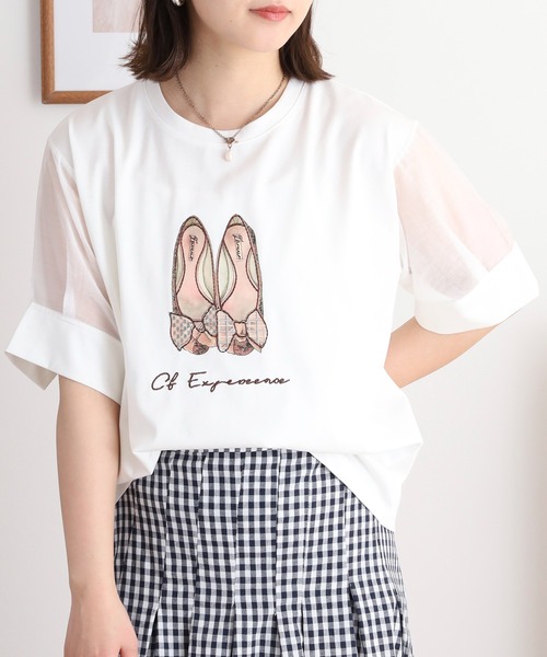 tシャツ Anna Nicola バレエシューズシアースリーブ半袖Tシャツ レディース