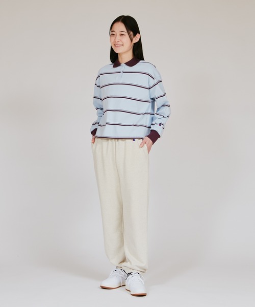 チャンピオン センターロゴ マルチカラーボーダー ニットポロシャツ ホワイト チャンピオン センターロゴ マルチカラーボーダー ニットポロシャツ