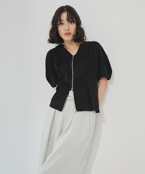 tシャツ ジップアップペプラムトップス｜細見え/ウォッシャブル/Tシャツ/半袖/夏服 レディース UNITED TOKYO tシャツ ジップアップペプラムトップス｜細見え