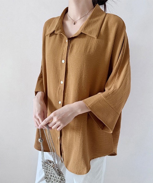 シャツ/ブラウス(長袖/七分) TAN long shirts ブラウス シャツ 7分袖ポンチョ風シャツブラウス レディース