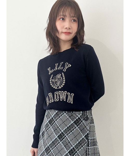 lily brown ロゴ付きラメトップス LILY BROWN ニット セーター ラメジャガードロゴニットトップス