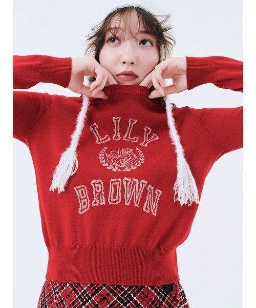 lily brown ロゴ付きラメトップス LILY BROWN ニット セーター ラメジャガードロゴニットトップス