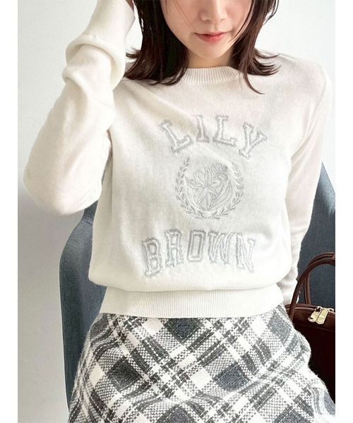 LILY BROWN ニット セーター ラメジャガードロゴニットトップス