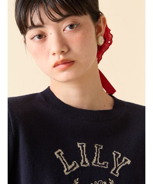lily brown ロゴ付きラメトップス LILY BROWN ニット セーター ラメジャガードロゴニットトップス
