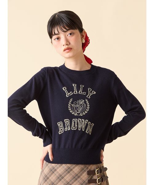 lily brown ロゴ付きラメトップス LILY BROWN ニット セーター ラメジャガードロゴニットトップス