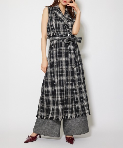ベスト ジレ フリンジロングベスト 秋服 レディース