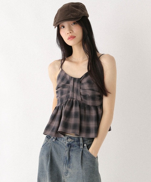 キャミソール オンブレチェックリボンビスチェ　581150 Heather キャミソール オンブレチェックリボンビスチェ 581150