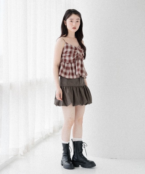 Heather キャミソール オンブレチェックリボンビスチェ 581150