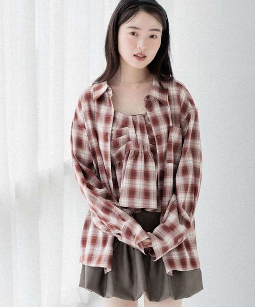 キャミソール オンブレチェックリボンビスチェ　581150 Heather キャミソール オンブレチェックリボンビスチェ 581150