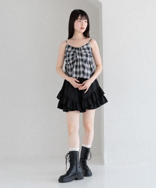 【新品】Heather オンブレチェックリボンキャミワンピース　ブラック Heather｜オンブレチェックリボンキャミワンピース | Rakuten