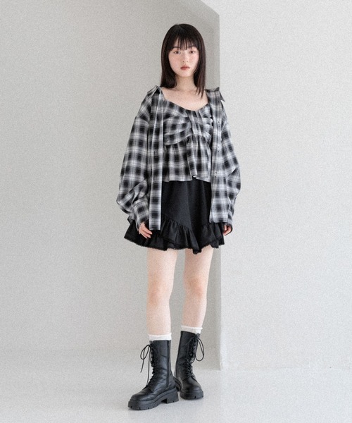 キャミソール オンブレチェックリボンビスチェ　581150 Heather キャミソール オンブレチェックリボンビスチェ 581150