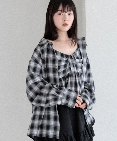 キャミソール オンブレチェックリボンビスチェ　581150 Heather キャミソール オンブレチェックリボンビスチェ 581150