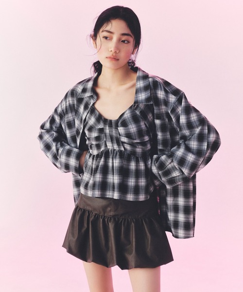 Heather キャミソール オンブレチェックリボンビスチェ 581150