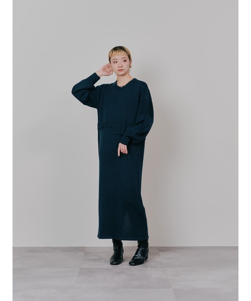 4788【美品】エンフォルド　ニットレイヤードワンピース 21AW　M　緑　黒 4788【美品】エンフォルド ニットレイヤードワンピース 21AW M 緑 黒