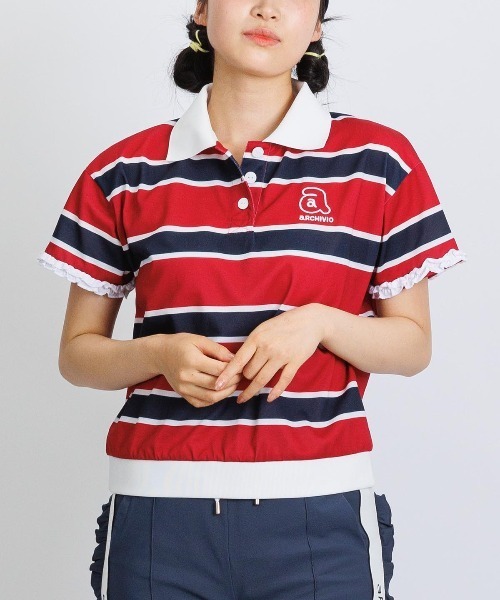 archivio フリル袖ポロシャツ archivio（アルチビオ） ポロシャツ ポロ 「LADIES」袖フリルマルチ