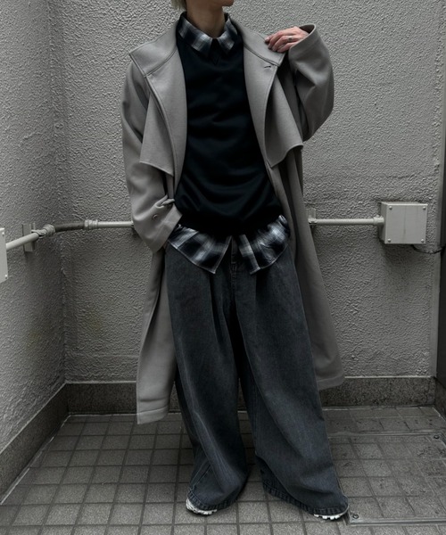 トレンチコート コート フェイクウールスタンドカラー ルーズ トレンチコート メンズ レディース | CREARE -LINO- | 07