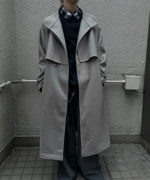 トレンチコート コート フェイクウールスタンドカラー ルーズ トレンチコート メンズ レディース | CREARE -LINO- | 08