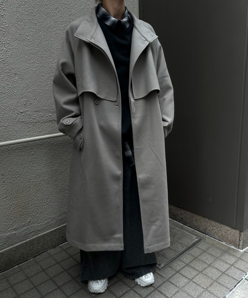 トレンチコート コート フェイクウールスタンドカラー ルーズ トレンチコート メンズ レディース | CREARE -LINO- | 12
