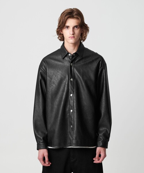 H BEAUTY&YOUTH ブラックレザーシャツジャケット monkey time BEAUTY＆YOUTH UNITED ARROWS シャツ レザーライク CPO