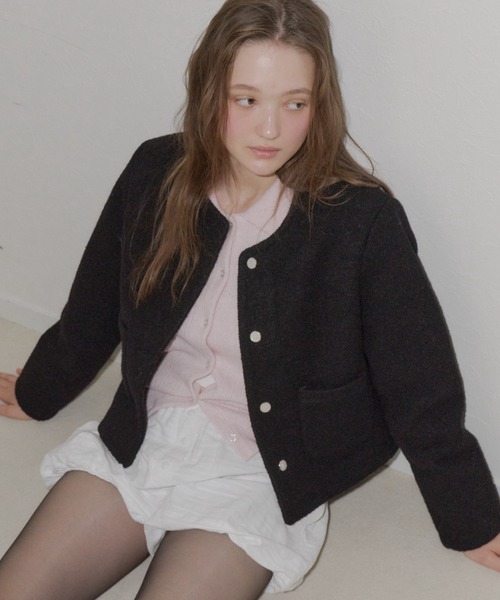 GIUNON ノーカラーコート コート collarless short jacket coat