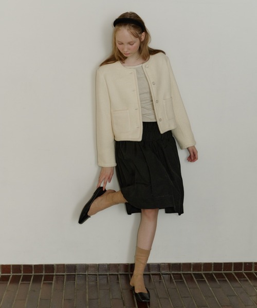 GIUNON カラーレスショートジャケットコート GIUNON ノーカラーコート コート collarless short jacket coat