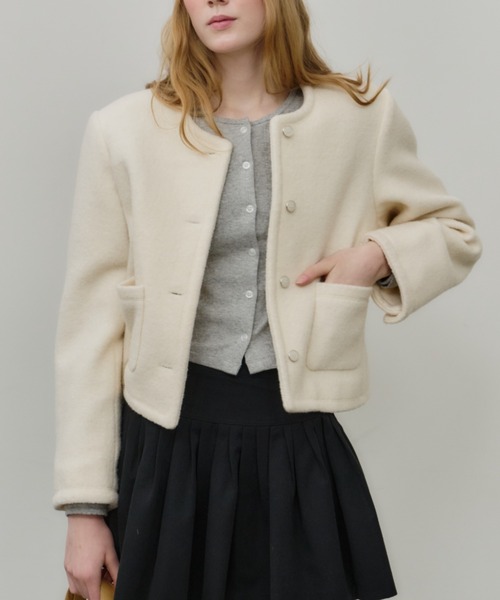 GIUNON ノーカラーコート コート collarless short jacket coat