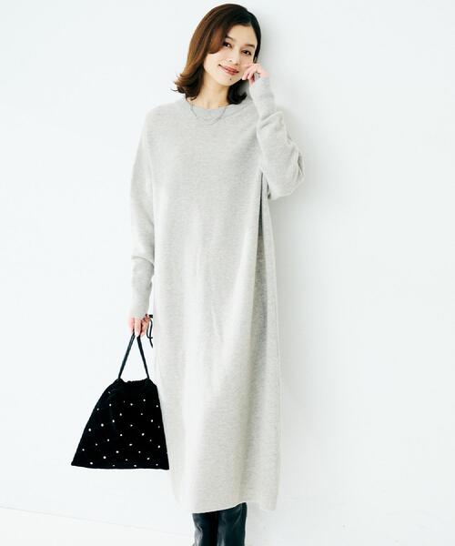 ワンピース 「ロング丈/ゆったりシルエット」テントライン ニットワンピースの画像