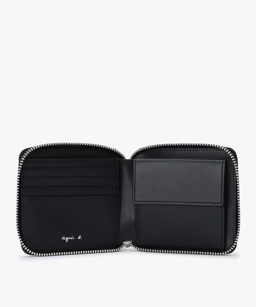 agnes b. ブラックレザー二つ折り財布 agnes b.（アニエスベー） 二つ折り 二つ折り財布 財布 「Outlet
