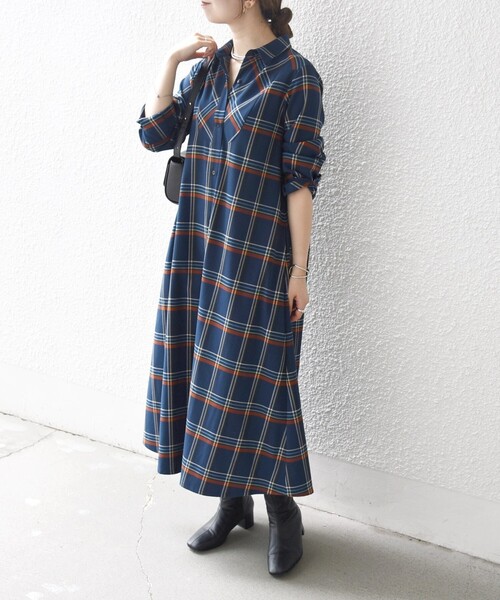 SHIPS any ワンピース any:「洗濯機可能」チェック Aライン フレア