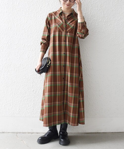 SHIPS any ワンピース any:「洗濯機可能」チェック Aライン フレア