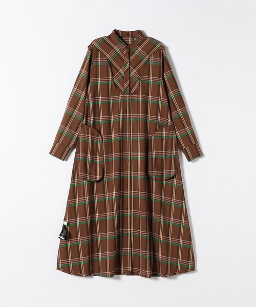 yukiさまꕤ︎︎ シャツワンピース チェック オーブ 刺繍 Aライン SHIPS any ワンピース any:「洗濯機可能」チェック Aライン フレア