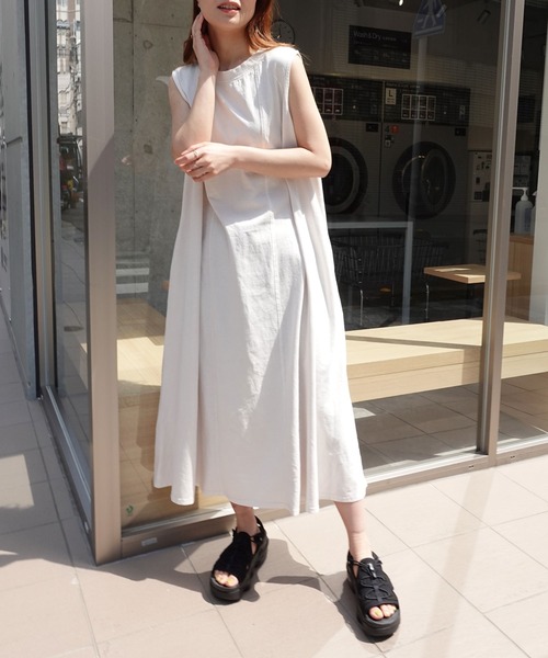 「CORNERS」 ノースリーブワンピース M チャコールグレー レディース_画像3