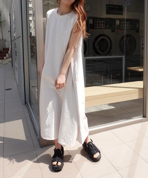 「CORNERS」 ノースリーブワンピース M チャコールグレー レディース_画像4