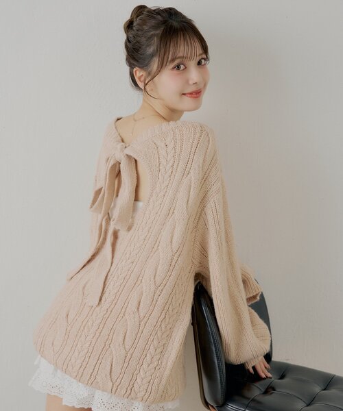 Chico（チコ） ワンピース バックオープンケーブルルーズワンピース