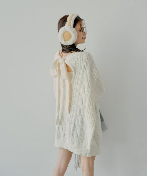 Chico（チコ） ワンピース バックオープンケーブルルーズワンピース