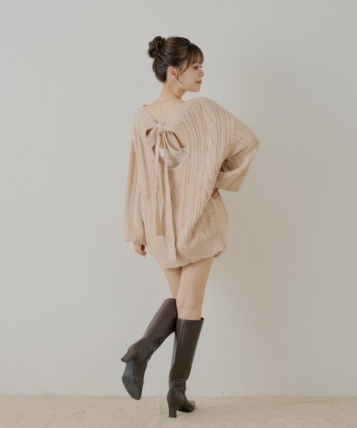 Chico（チコ） ワンピース バックオープンケーブルルーズワンピース