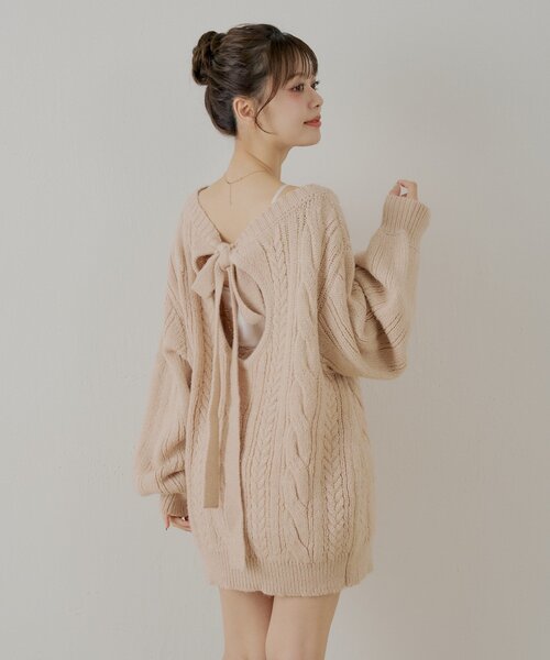 Chico（チコ） ワンピース バックオープンケーブルルーズワンピース