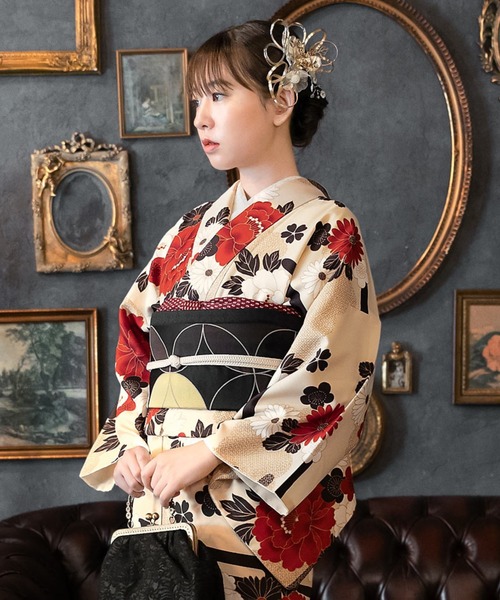 KIMONOMACHI 着物 レディース 洗える着物 2点セット (袷着物+京袋帯) M