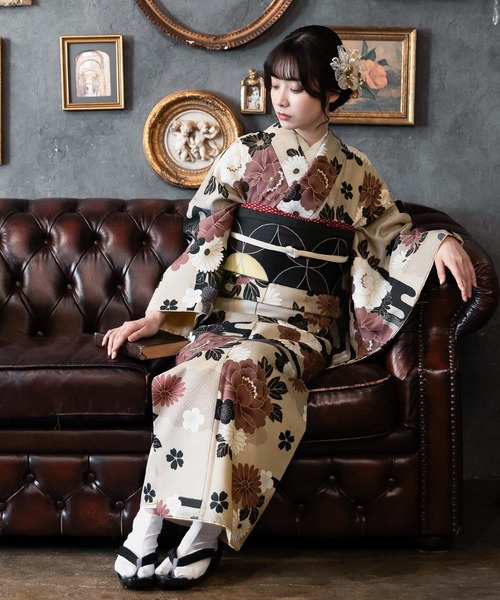 レディース 着物 KIMONOMACHI 着物 レディース 洗える着物 2点セット (袷着物+京袋帯) M