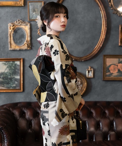 レディース 着物 KIMONOMACHI 着物 レディース 洗える着物 2点セット (袷着物+京袋帯) M