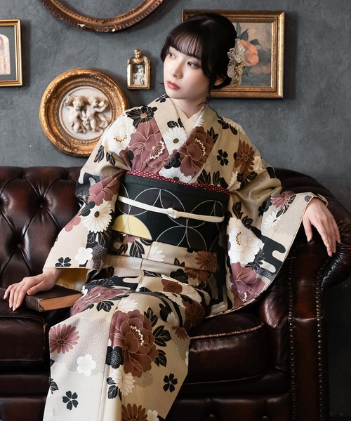 KIMONOMACHI 着物 レディース 洗える着物 2点セット (袷着物+京袋帯) M