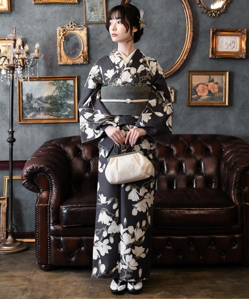 KIMONOMACHI 着物 レディース 洗える着物 2点セット (袷着物+京袋帯) M