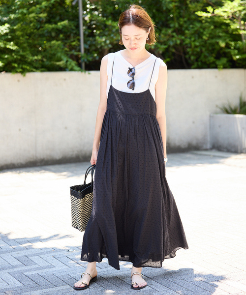 最終値下 極美品スローブイエナ Ｕネックワンピース 36 SLOBE IENA（スローブイエナ） キャミソールワンピース FREE ブラック