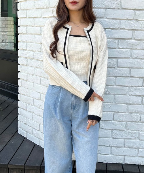 「INGNI」 ニットアンサンブル M ホワイト×ブラック レディース_画像2