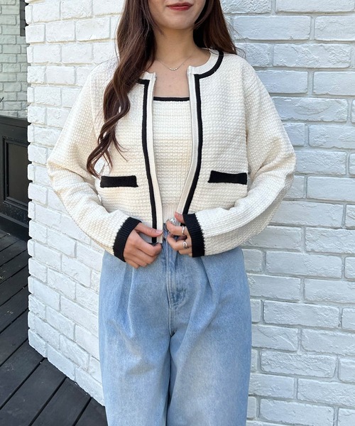 「INGNI」 ニットアンサンブル M ホワイト×ブラック レディース_画像3