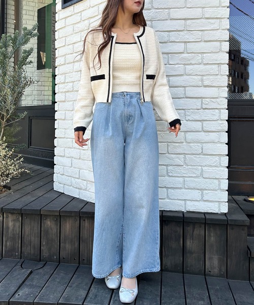 「INGNI」 ニットアンサンブル M ホワイト×ブラック レディース_画像5