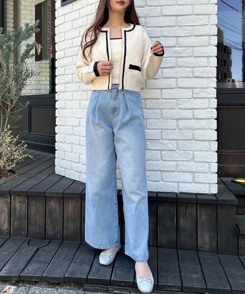 「INGNI」 ニットアンサンブル M ホワイト×ブラック レディース_画像6